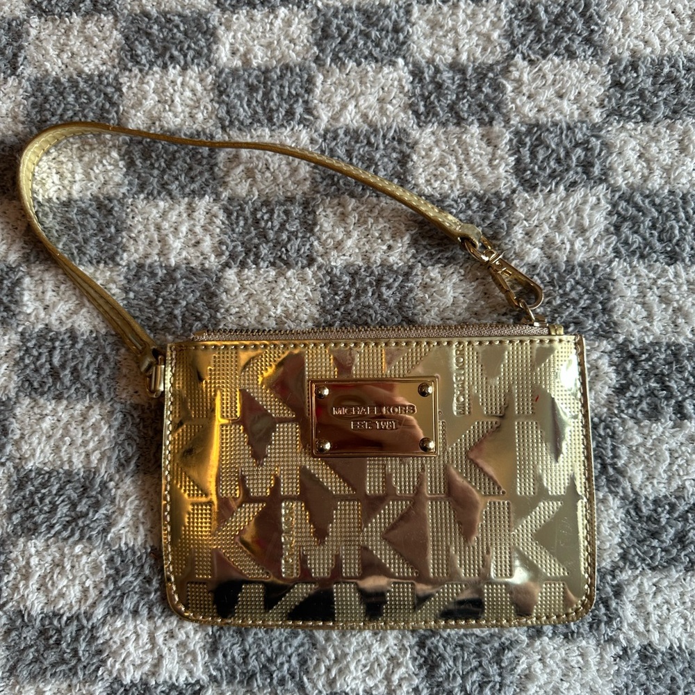 Michael Kors Gold Clutch with Monogram Design